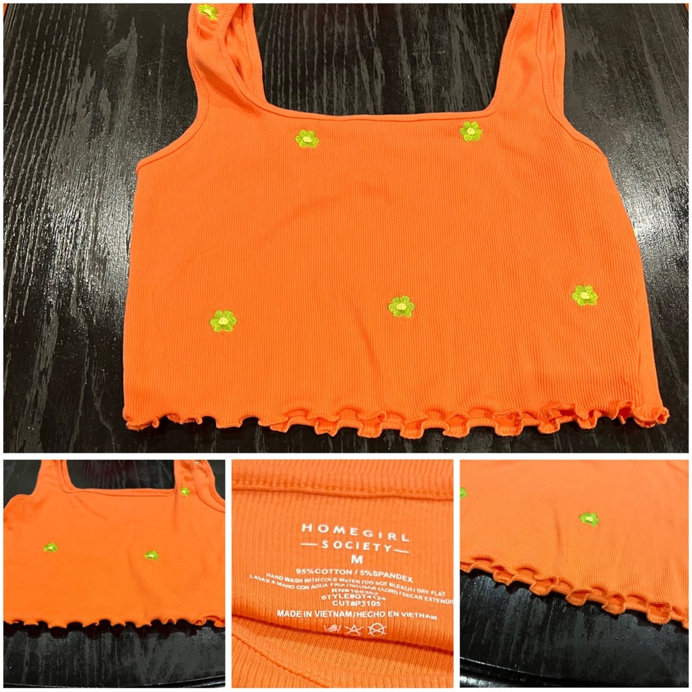 Cropped tank top with flower embroidery